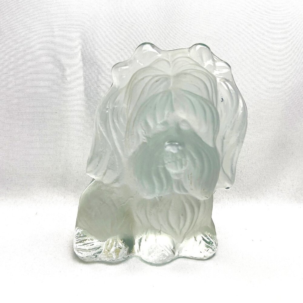 Viking Art Glass Dog Figurine Vintage Shih Tzu USA Paperweight Original Label
